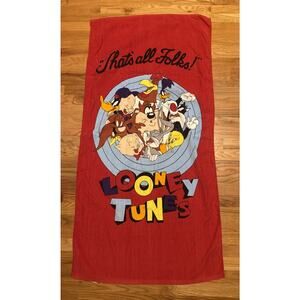 Vintage 1992 Looney Tunes Beach Towel "That's All Folks" Taz Bugs Tweety Daffy